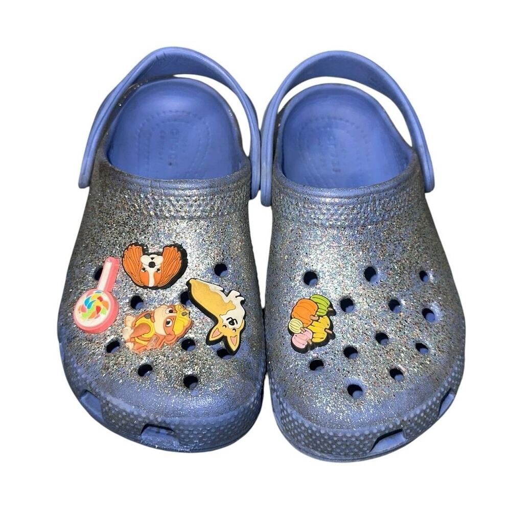 Crocs Kids Classic Glitter Clogs‎ Blue Charm Shoes C10 Toddler
